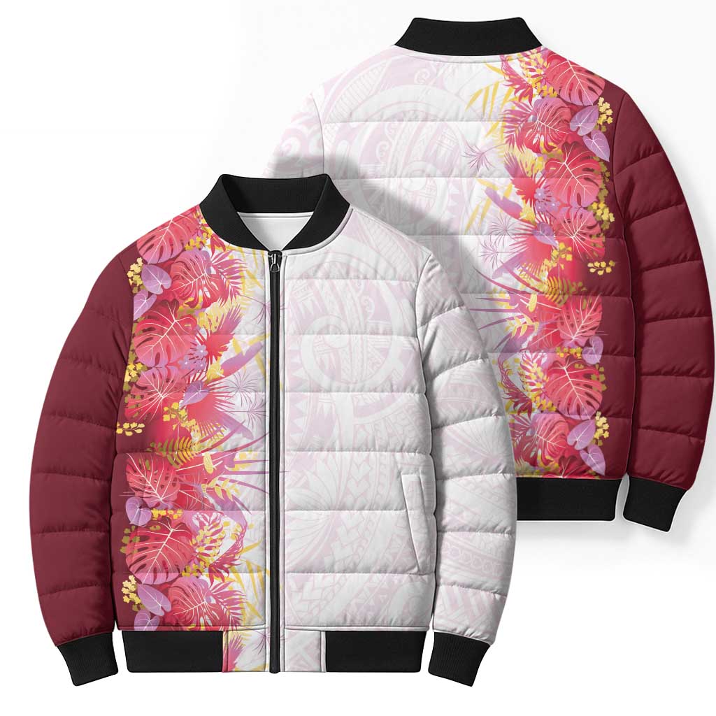 Hawaii Tropical Plant Akala Bomber Puffer Jacket Vibrant Polynesian Pattern