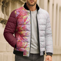 Hawaii Tropical Plant Akala Bomber Puffer Jacket Vibrant Polynesian Pattern