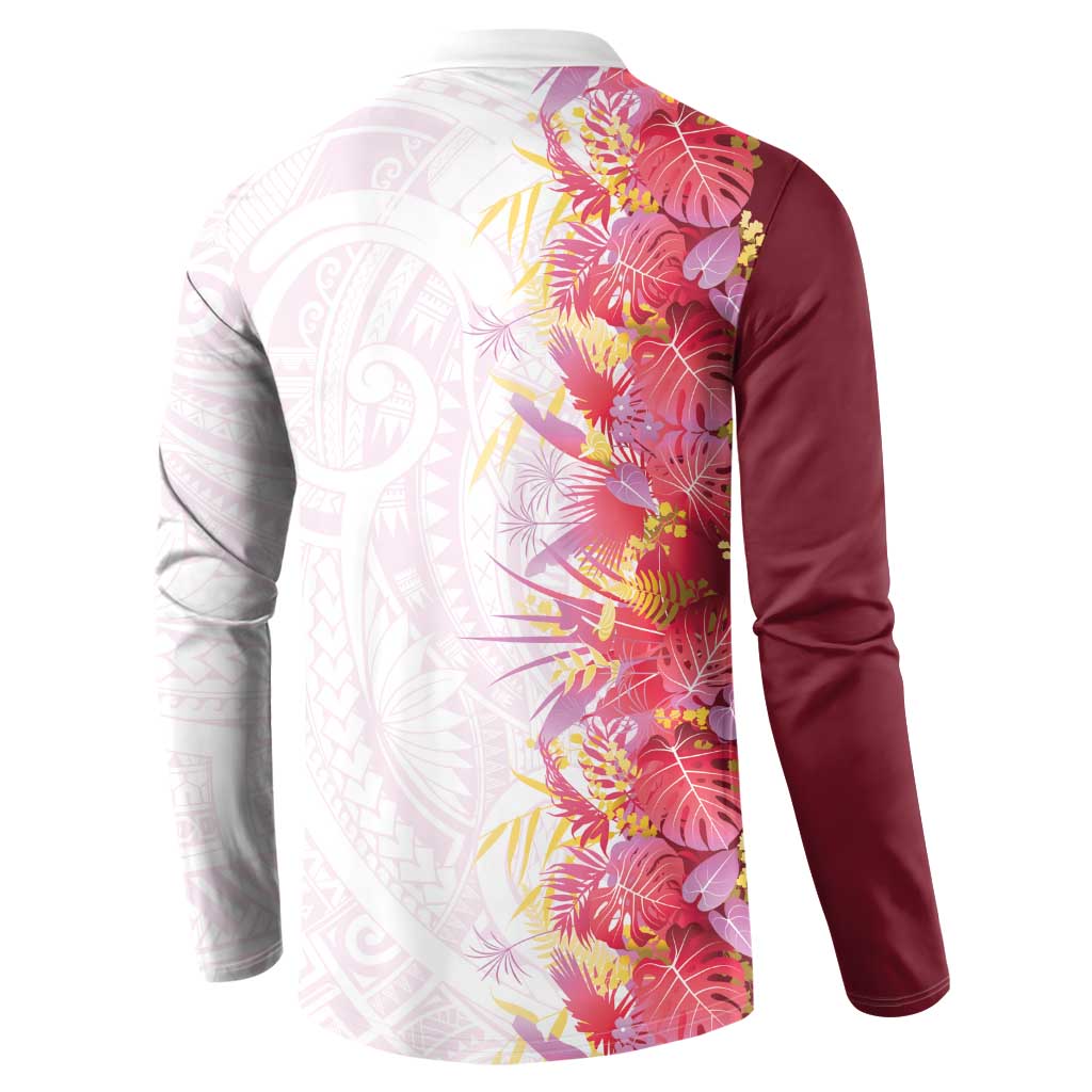 Hawaii Tropical Plant Akala Button Sweatshirt Vibrant Polynesian Pattern