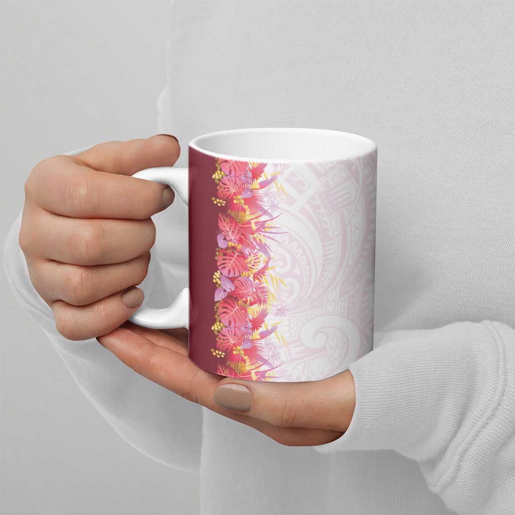 Hawaii Tropical Plant Akala Ceramic Mug Vibrant Polynesian Pattern
