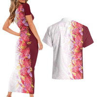 Hawaii Tropical Plant Akala Couples Matching Short Sleeve Bodycon Dress and Hawaiian Shirt Vibrant Polynesian Pattern