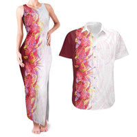 Hawaii Tropical Plant Akala Couples Matching Tank Maxi Dress and Hawaiian Shirt Vibrant Polynesian Pattern