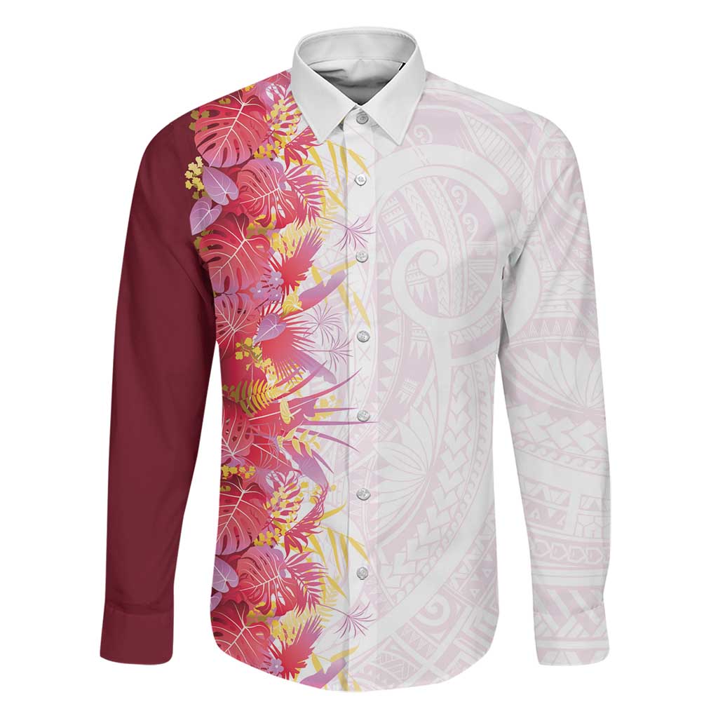 Hawaii Tropical Plant Akala Family Matching Puletasi and Hawaiian Shirt Vibrant Polynesian Pattern