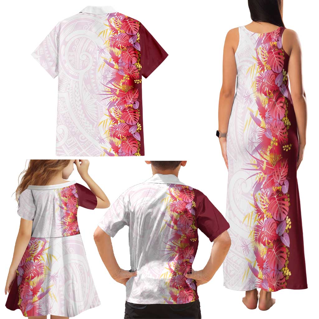 Hawaii Tropical Plant Akala Family Matching Tank Maxi Dress and Hawaiian Shirt Vibrant Polynesian Pattern