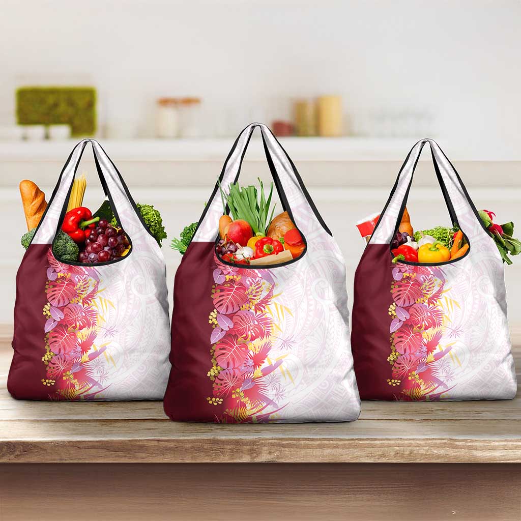 Hawaii Tropical Plant Akala Grocery Bag Vibrant Polynesian Pattern