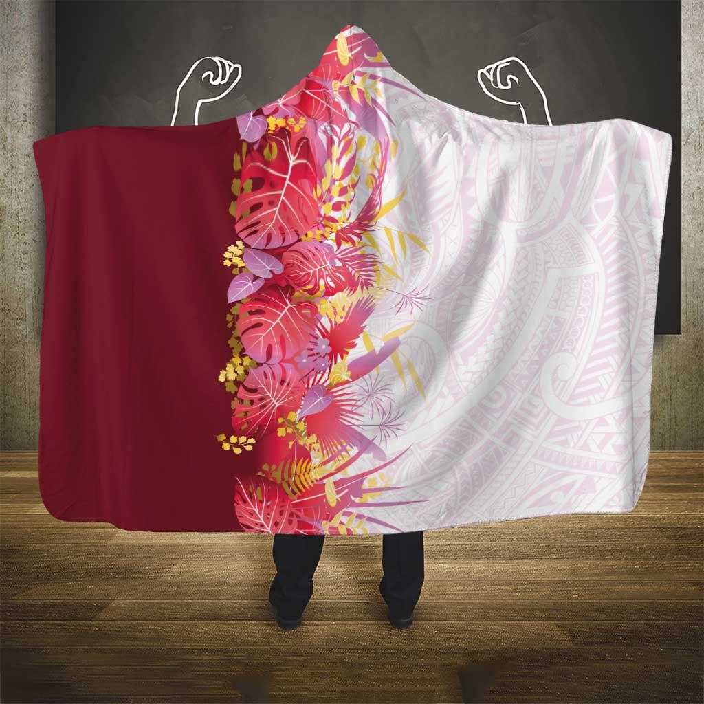 Hawaii Tropical Plant Akala Hooded Blanket Vibrant Polynesian Pattern