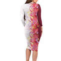 Hawaii Tropical Plant Akala Long Sleeve Bodycon Dress Vibrant Polynesian Pattern