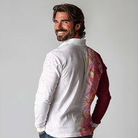 Hawaii Tropical Plant Akala Long Sleeve Polo Shirt Vibrant Polynesian Pattern