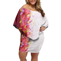 Hawaii Tropical Plant Akala Off Shoulder Short Dress Vibrant Polynesian Pattern