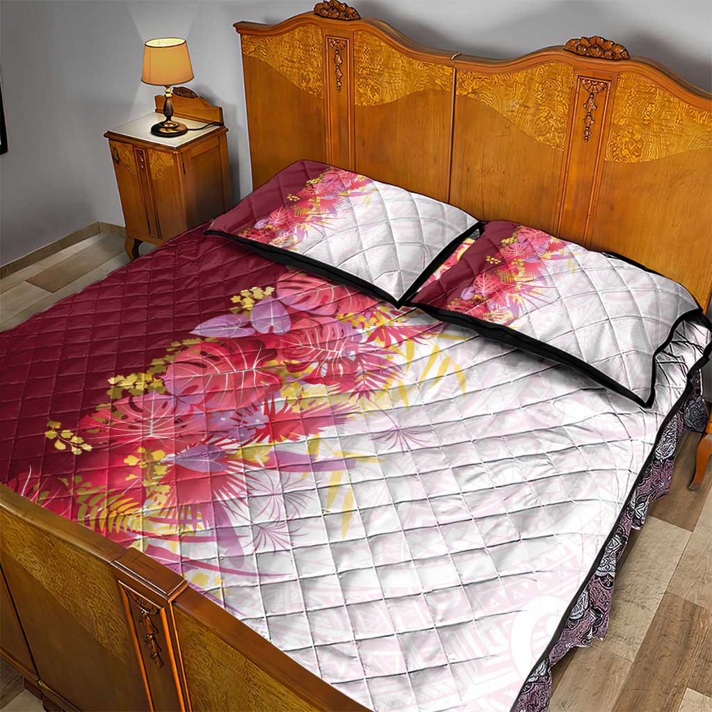 Hawaii Tropical Plant Akala Quilt Bed Set Vibrant Polynesian Pattern