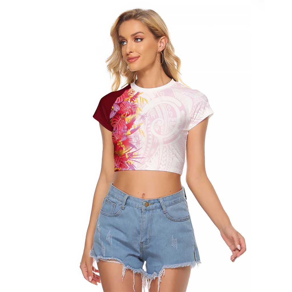 Hawaii Tropical Plant Akala Raglan Cropped T Shirt Vibrant Polynesian Pattern