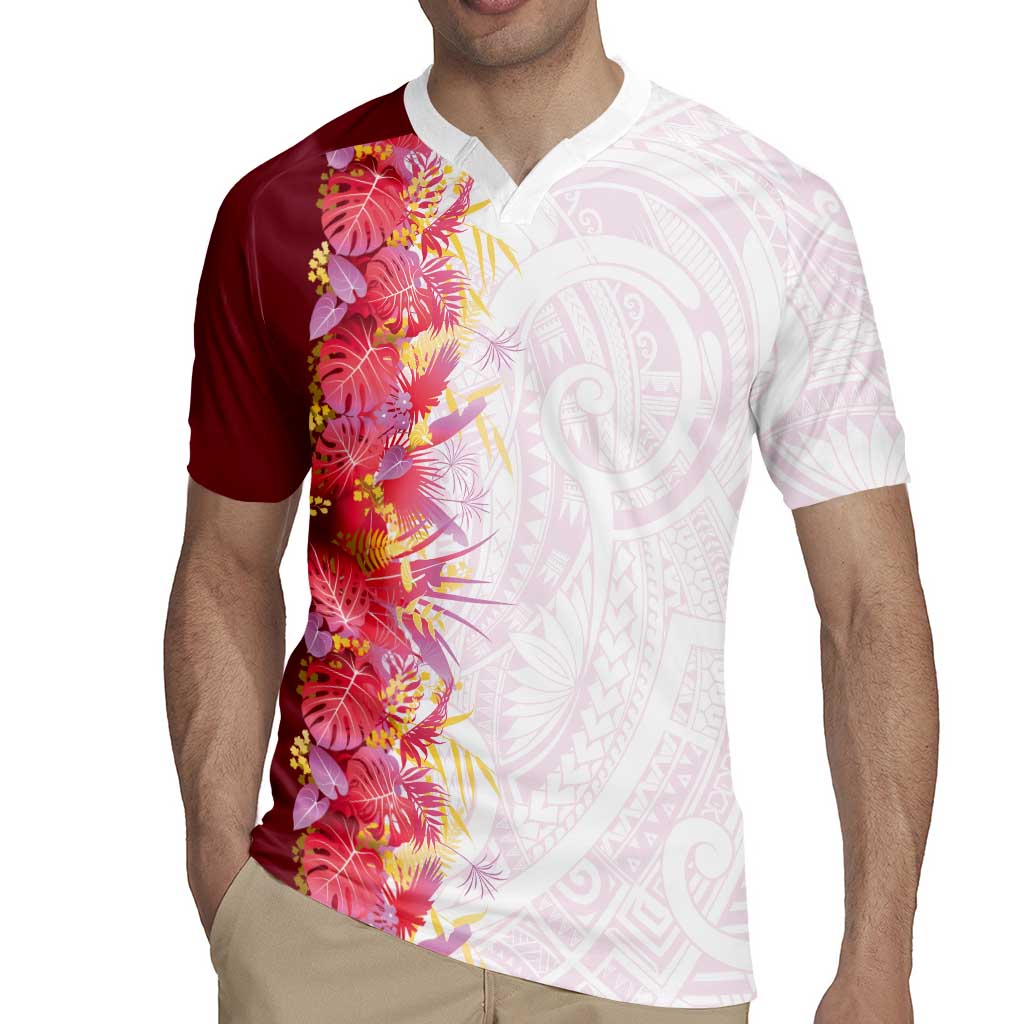Hawaii Tropical Plant Akala Rugby Jersey Vibrant Polynesian Pattern