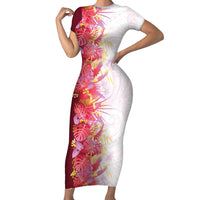 Hawaii Tropical Plant Akala Short Sleeve Bodycon Dress Vibrant Polynesian Pattern