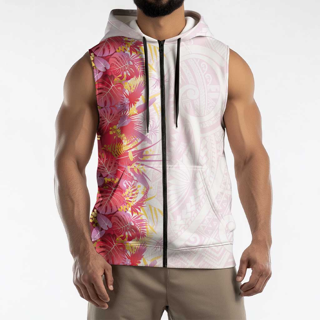 Hawaii Tropical Plant Akala Sleeveless Zip Hoodie Vibrant Polynesian Pattern