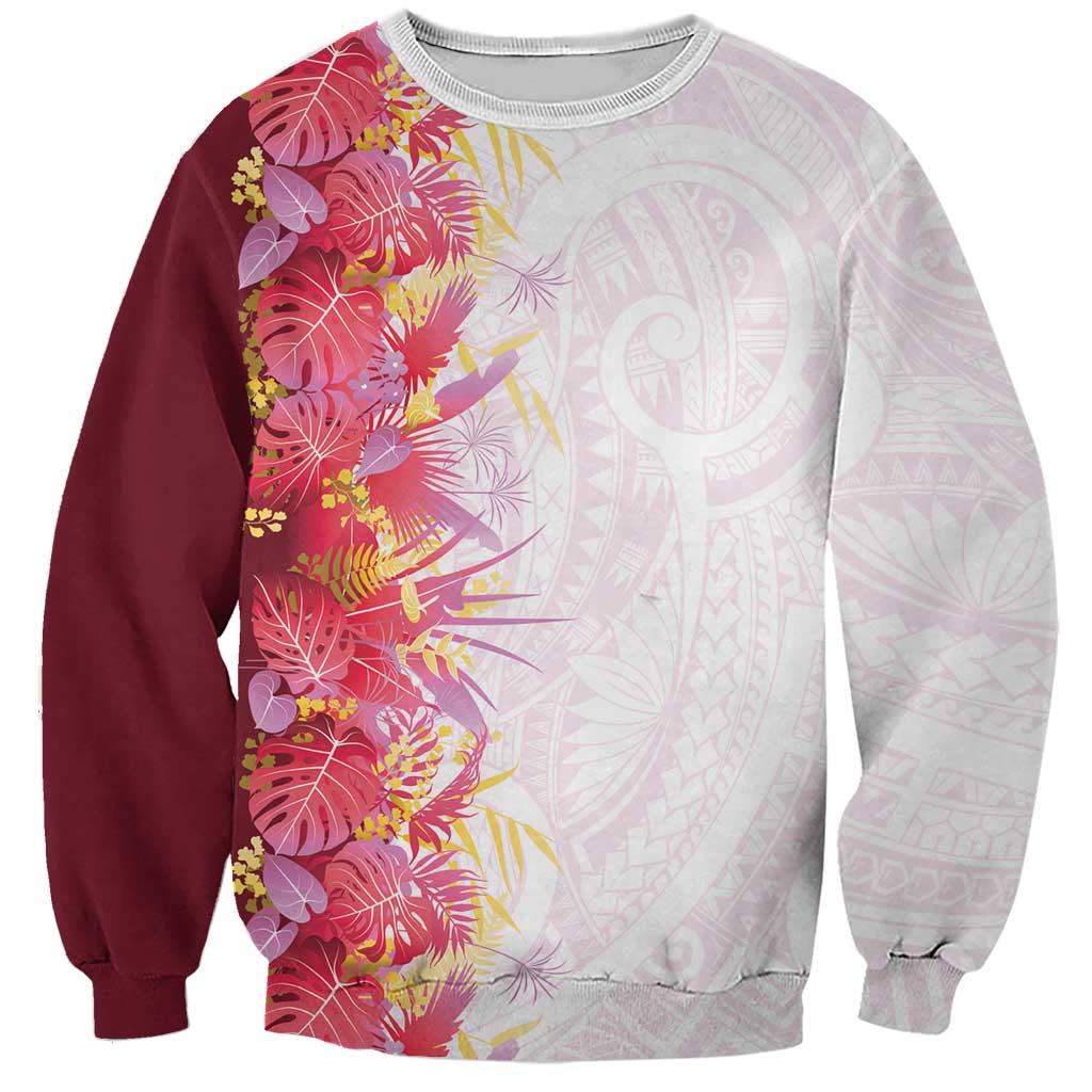 Hawaii Tropical Plant Akala Sweatshirt Vibrant Polynesian Pattern