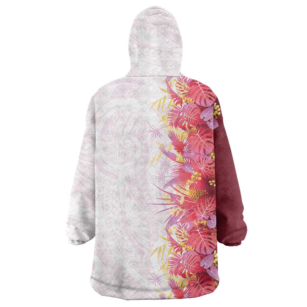 Hawaii Tropical Plant Akala Wearable Blanket Hoodie Vibrant Polynesian Pattern