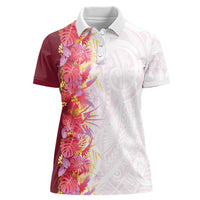 Hawaii Tropical Plant Akala Women Polo Shirt Vibrant Polynesian Pattern