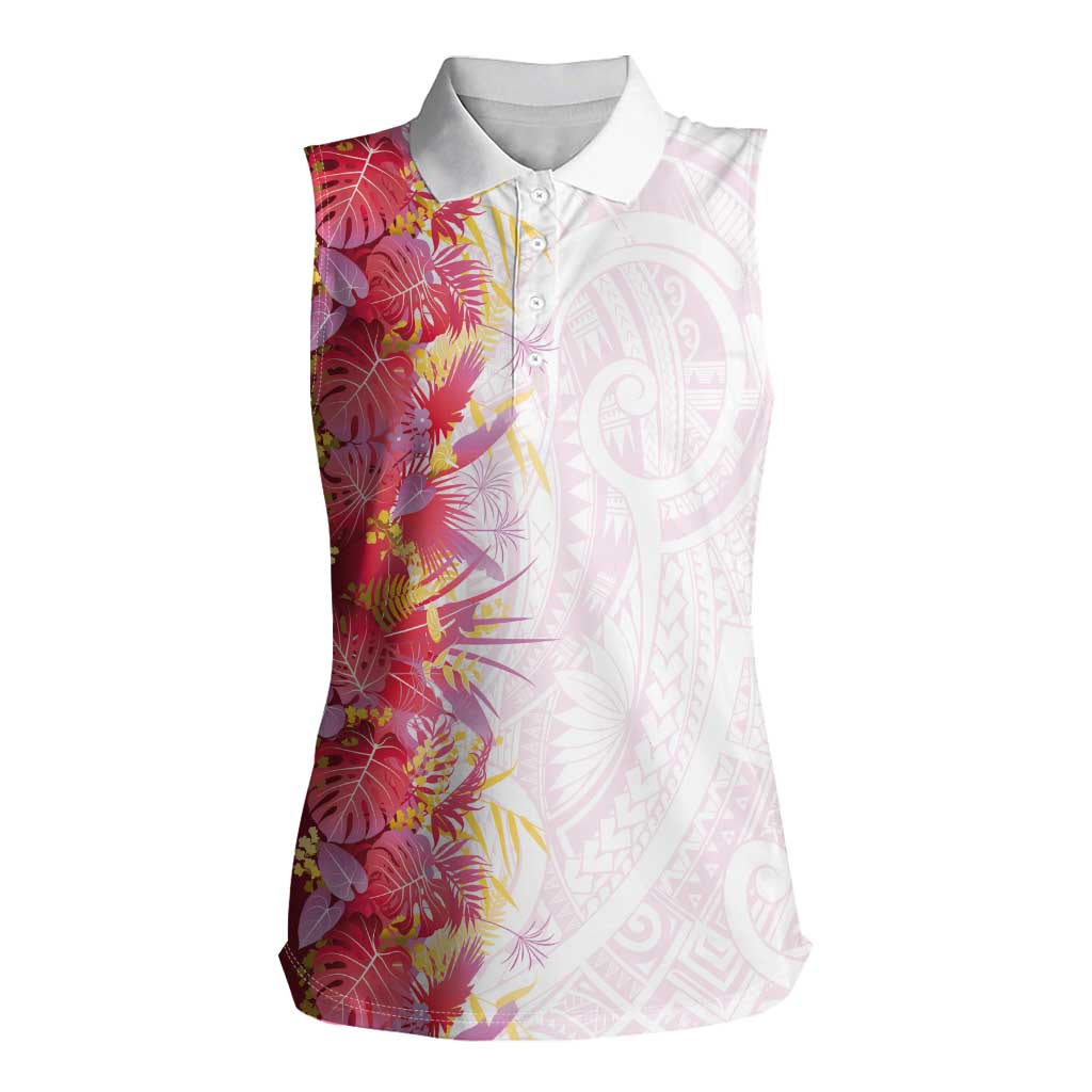 Hawaii Tropical Plant Akala Women Sleeveless Polo Shirt Vibrant Polynesian Pattern