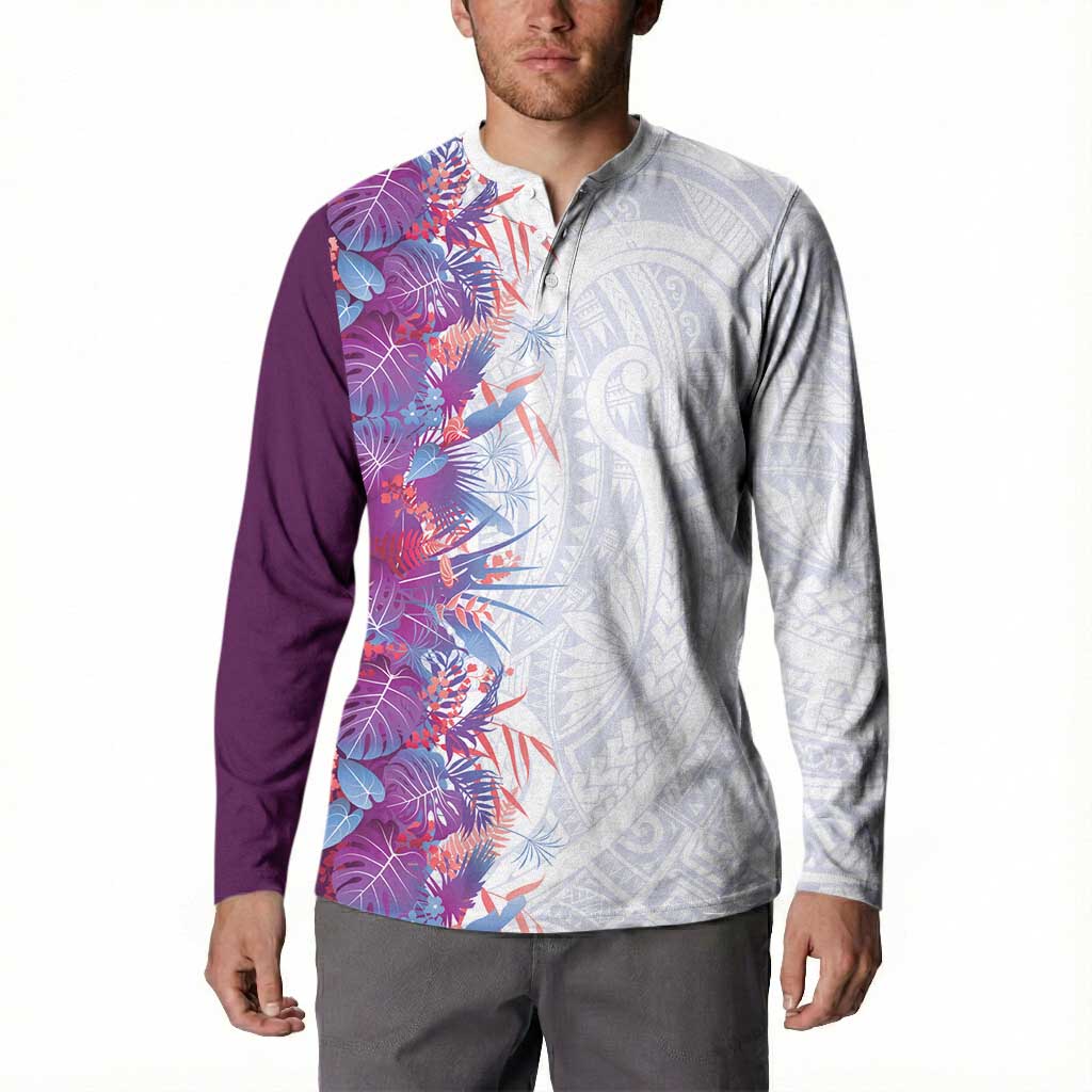 Hawaii Tropical Plant Poni Button Sweatshirt Vibrant Polynesian Pattern