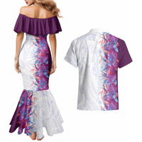 Hawaii Tropical Plant Poni Couples Matching Mermaid Dress and Hawaiian Shirt Vibrant Polynesian Pattern