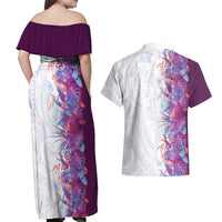 Hawaii Tropical Plant Poni Couples Matching Off Shoulder Maxi Dress and Hawaiian Shirt Vibrant Polynesian Pattern