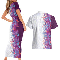 Hawaii Tropical Plant Poni Couples Matching Short Sleeve Bodycon Dress and Hawaiian Shirt Vibrant Polynesian Pattern
