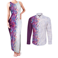 Hawaii Tropical Plant Poni Couples Matching Tank Maxi Dress and Long Sleeve Button Shirt Vibrant Polynesian Pattern