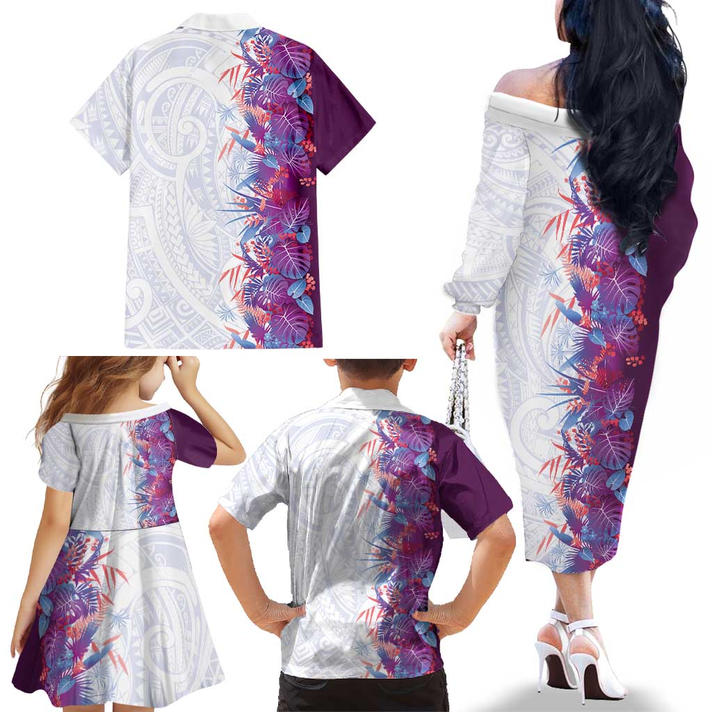Hawaii Tropical Plant Poni Family Matching Off The Shoulder Long Sleeve Dress and Hawaiian Shirt Vibrant Polynesian Pattern LT01 - Polynesian Pride