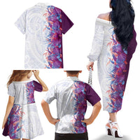 Hawaii Tropical Plant Poni Family Matching Off The Shoulder Long Sleeve Dress and Hawaiian Shirt Vibrant Polynesian Pattern LT01 - Polynesian Pride