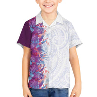 Hawaii Tropical Plant Poni Family Matching Off The Shoulder Long Sleeve Dress and Hawaiian Shirt Vibrant Polynesian Pattern LT01 Son's Shirt Purple - Polynesian Pride