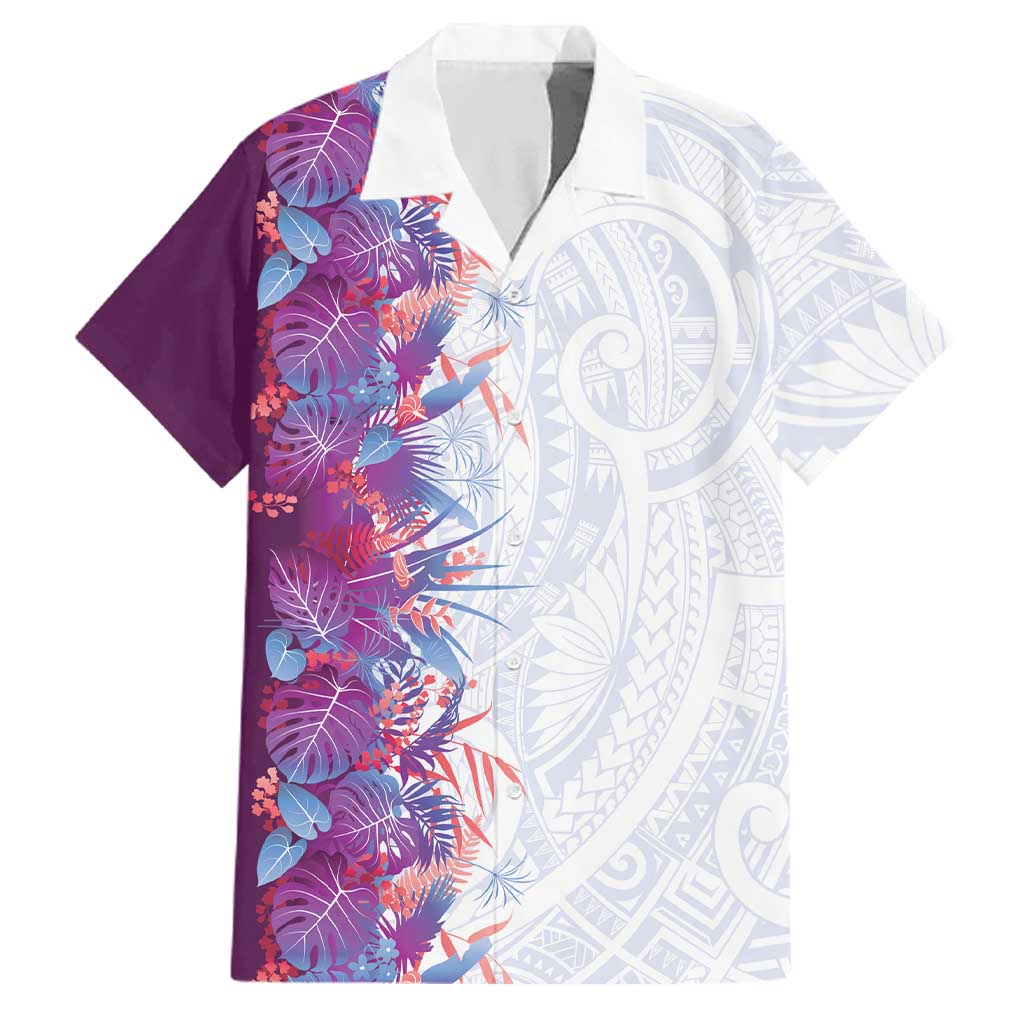 Hawaii Tropical Plant Poni Family Matching Off Shoulder Short Dress and Hawaiian Shirt Vibrant Polynesian Pattern