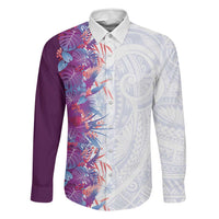 Hawaii Tropical Plant Poni Family Matching Short Sleeve Bodycon Dress and Hawaiian Shirt Vibrant Polynesian Pattern LT01 Dad's Shirt - Long Sleeve Purple - Polynesian Pride