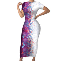 Hawaii Tropical Plant Poni Family Matching Short Sleeve Bodycon Dress and Hawaiian Shirt Vibrant Polynesian Pattern LT01 Mom's Dress Purple - Polynesian Pride