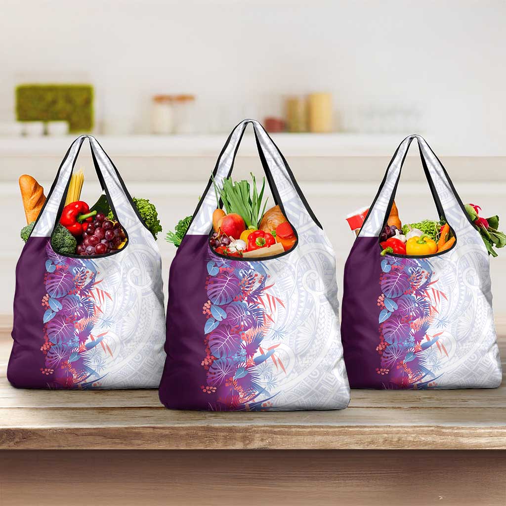 Hawaii Tropical Plant Poni Grocery Bag Vibrant Polynesian Pattern