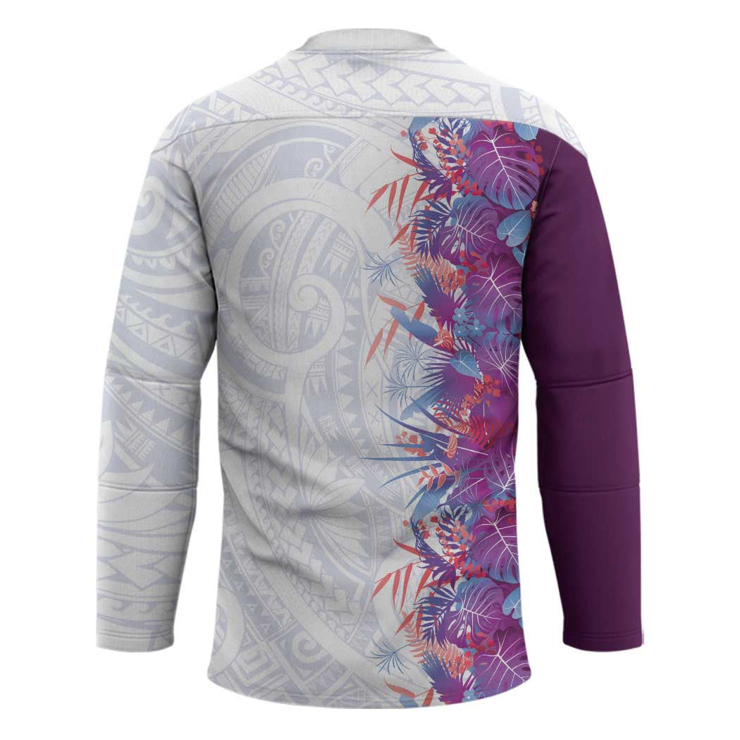 Hawaii Tropical Plant Poni Hockey Jersey Vibrant Polynesian Pattern