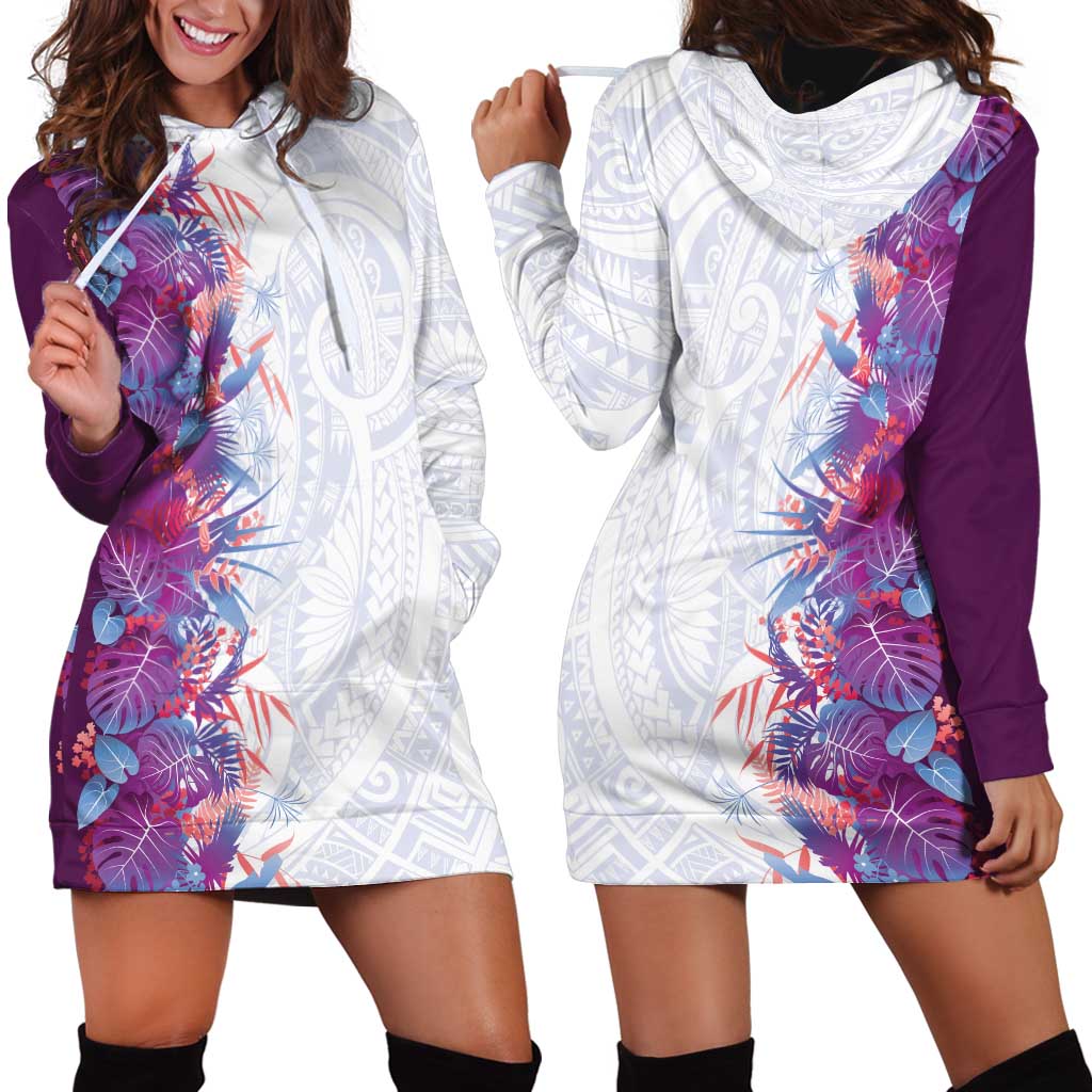 Hawaii Tropical Plant Poni Hoodie Dress Vibrant Polynesian Pattern