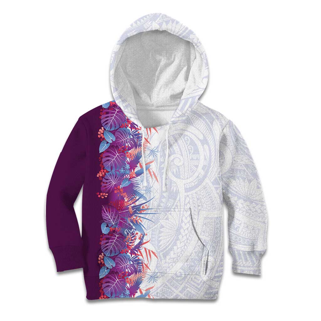 Hawaii Tropical Plant Poni Kid Hoodie Vibrant Polynesian Pattern