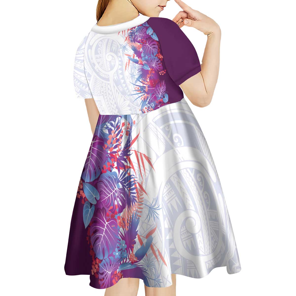 Hawaii Tropical Plant Poni Kid Short Sleeve Dress Vibrant Polynesian Pattern