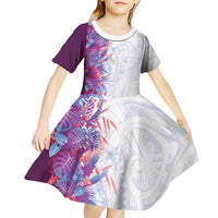 Hawaii Tropical Plant Poni Kid Short Sleeve Dress Vibrant Polynesian Pattern