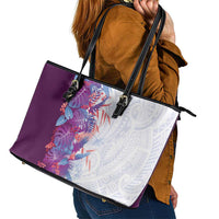 Hawaii Tropical Plant Poni Leather Tote Bag Vibrant Polynesian Pattern