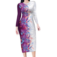 Hawaii Tropical Plant Poni Long Sleeve Bodycon Dress Vibrant Polynesian Pattern