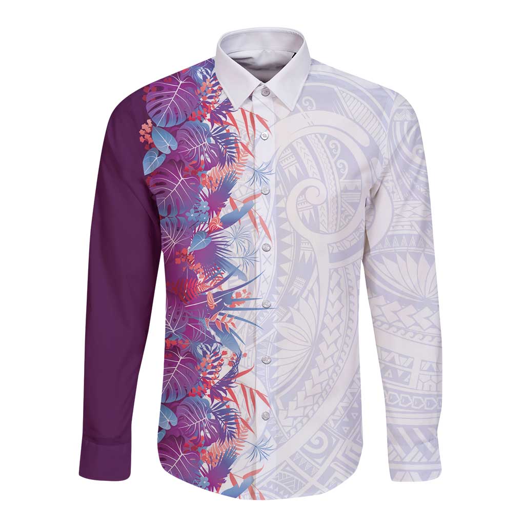 Hawaii Tropical Plant Poni Long Sleeve Button Shirt Vibrant Polynesian Pattern