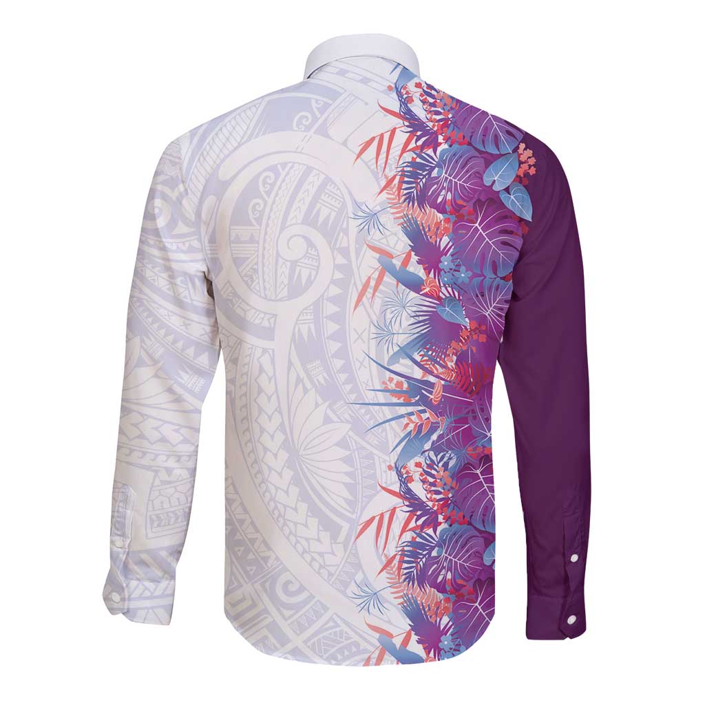 Hawaii Tropical Plant Poni Long Sleeve Button Shirt Vibrant Polynesian Pattern