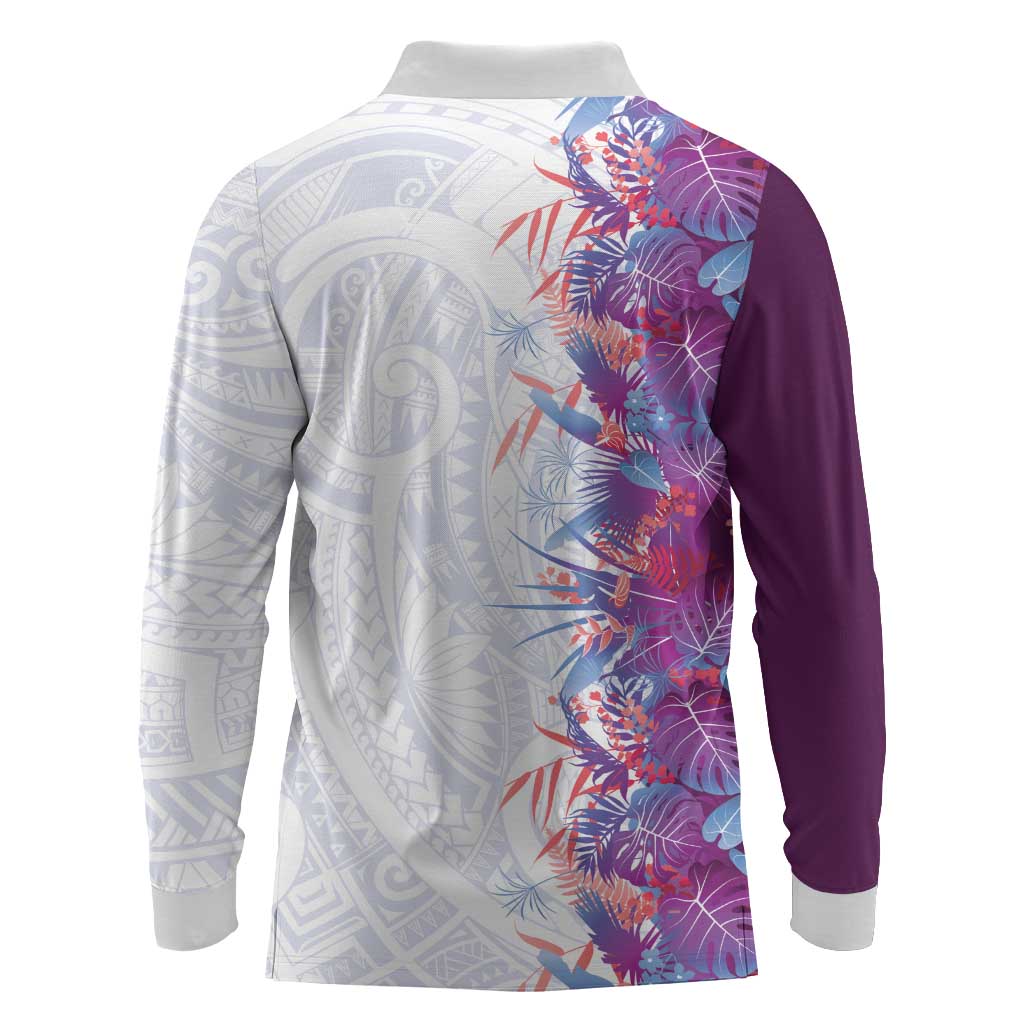 Hawaii Tropical Plant Poni Long Sleeve Polo Shirt Vibrant Polynesian Pattern