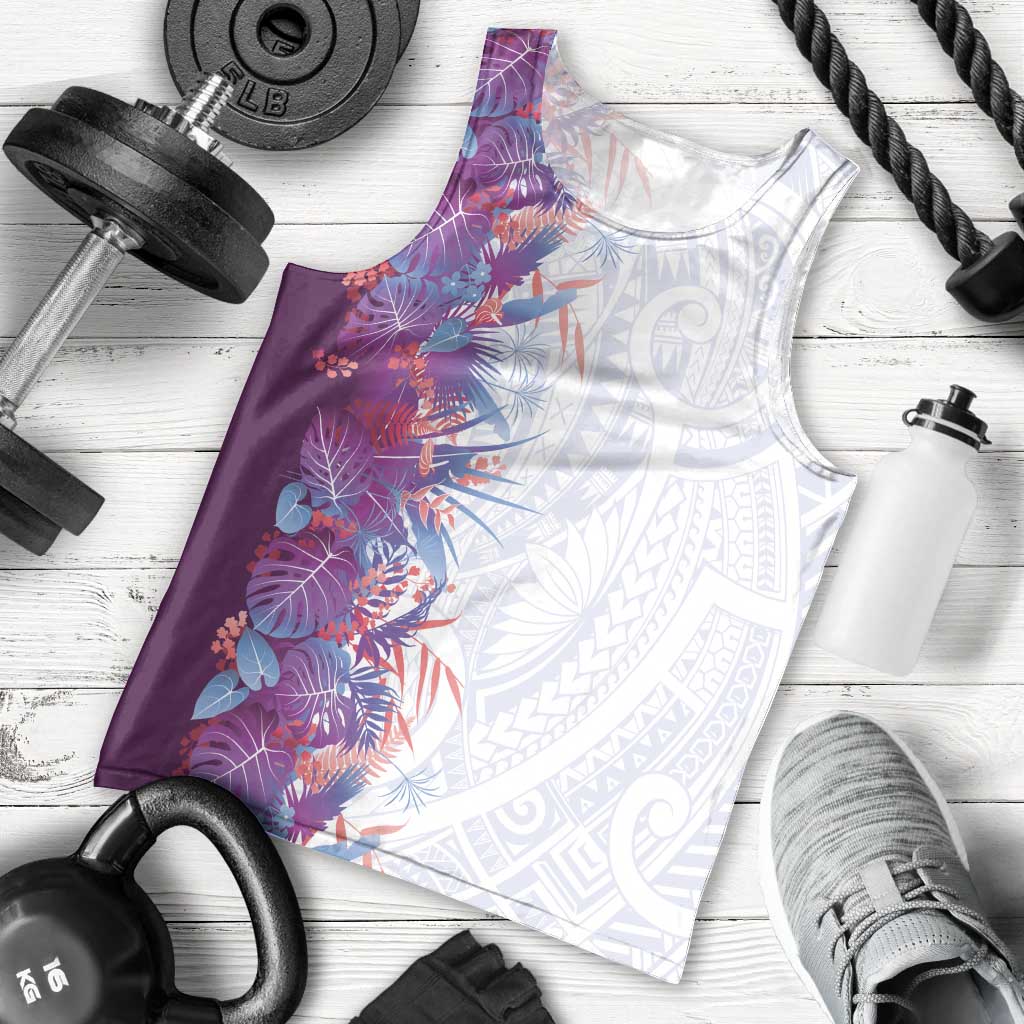 Hawaii Tropical Plant Poni Men Tank Top Vibrant Polynesian Pattern