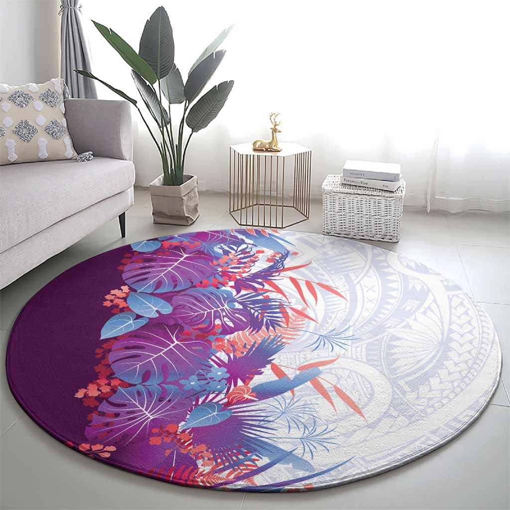 Hawaii Tropical Plant Poni Round Carpet Vibrant Polynesian Pattern