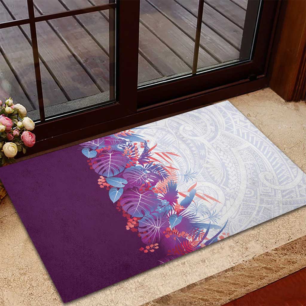 Hawaii Tropical Plant Poni Rubber Doormat Vibrant Polynesian Pattern