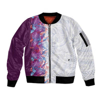 Hawaii Tropical Plant Poni Sleeve Zip Bomber Jacket Vibrant Polynesian Pattern