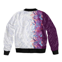 Hawaii Tropical Plant Poni Sleeve Zip Bomber Jacket Vibrant Polynesian Pattern