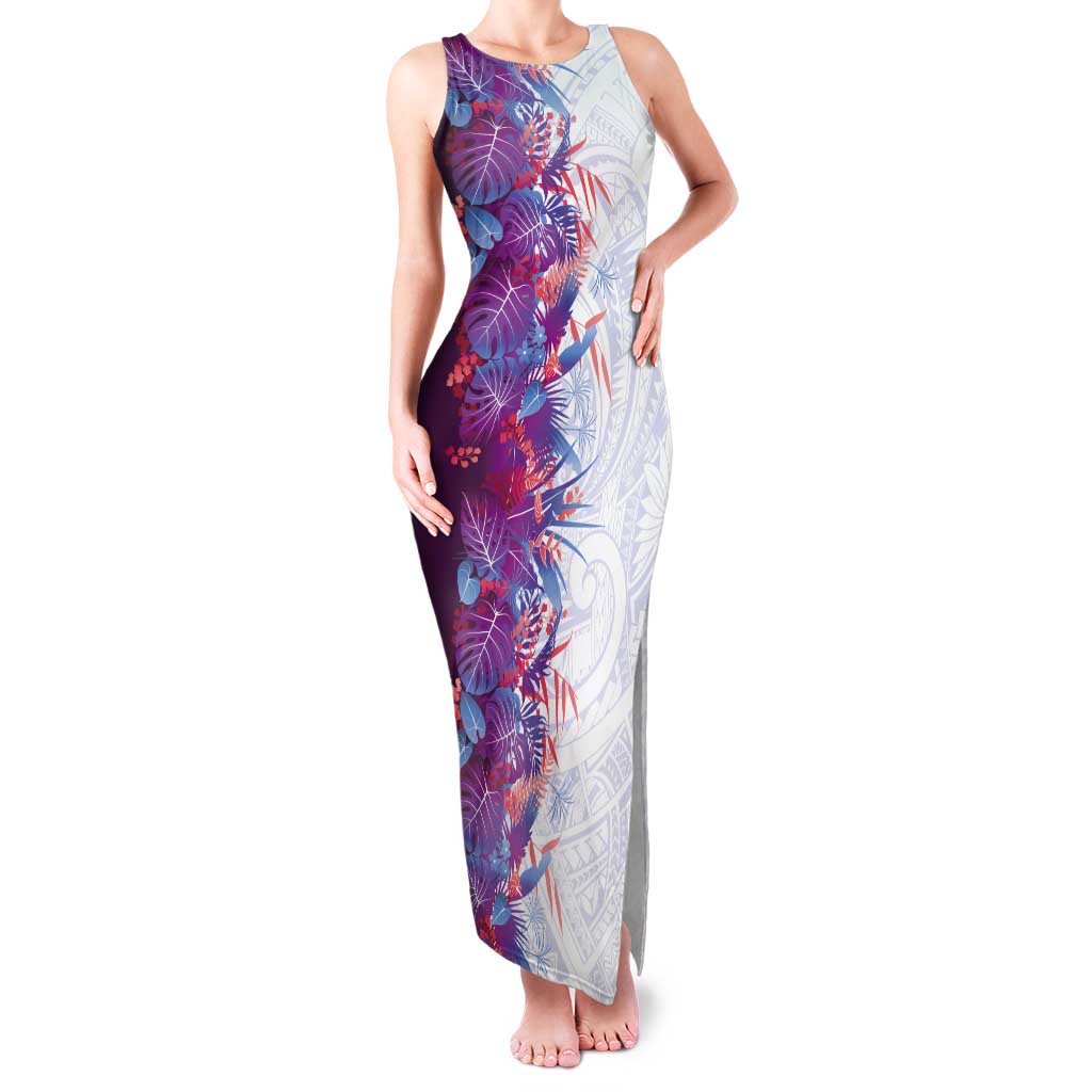 Hawaii Tropical Plant Poni Tank Maxi Dress Vibrant Polynesian Pattern